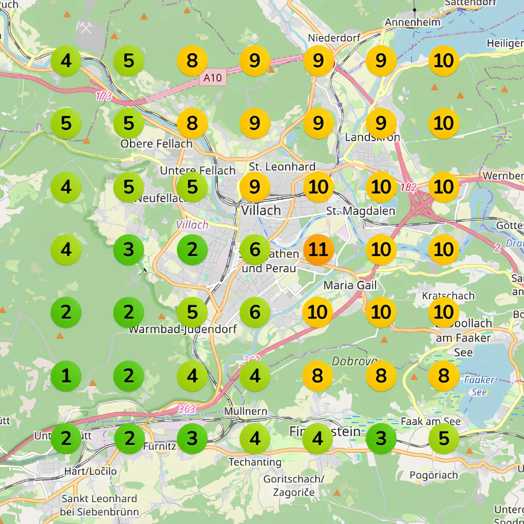 Rank Tracker Heatmap mit deiner Position auf Google Maps