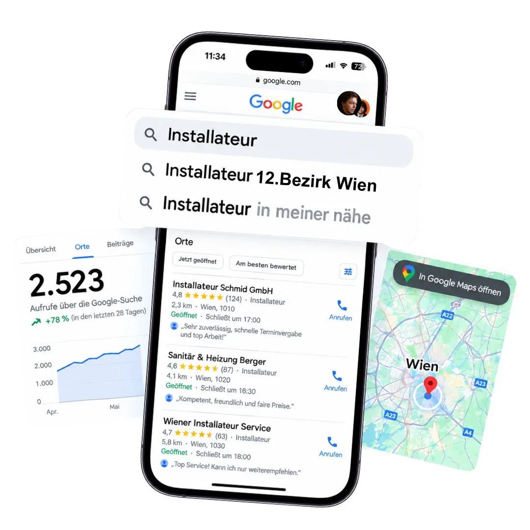 Google-Suche nach Installateur mit den drei Treffern im Map Pack